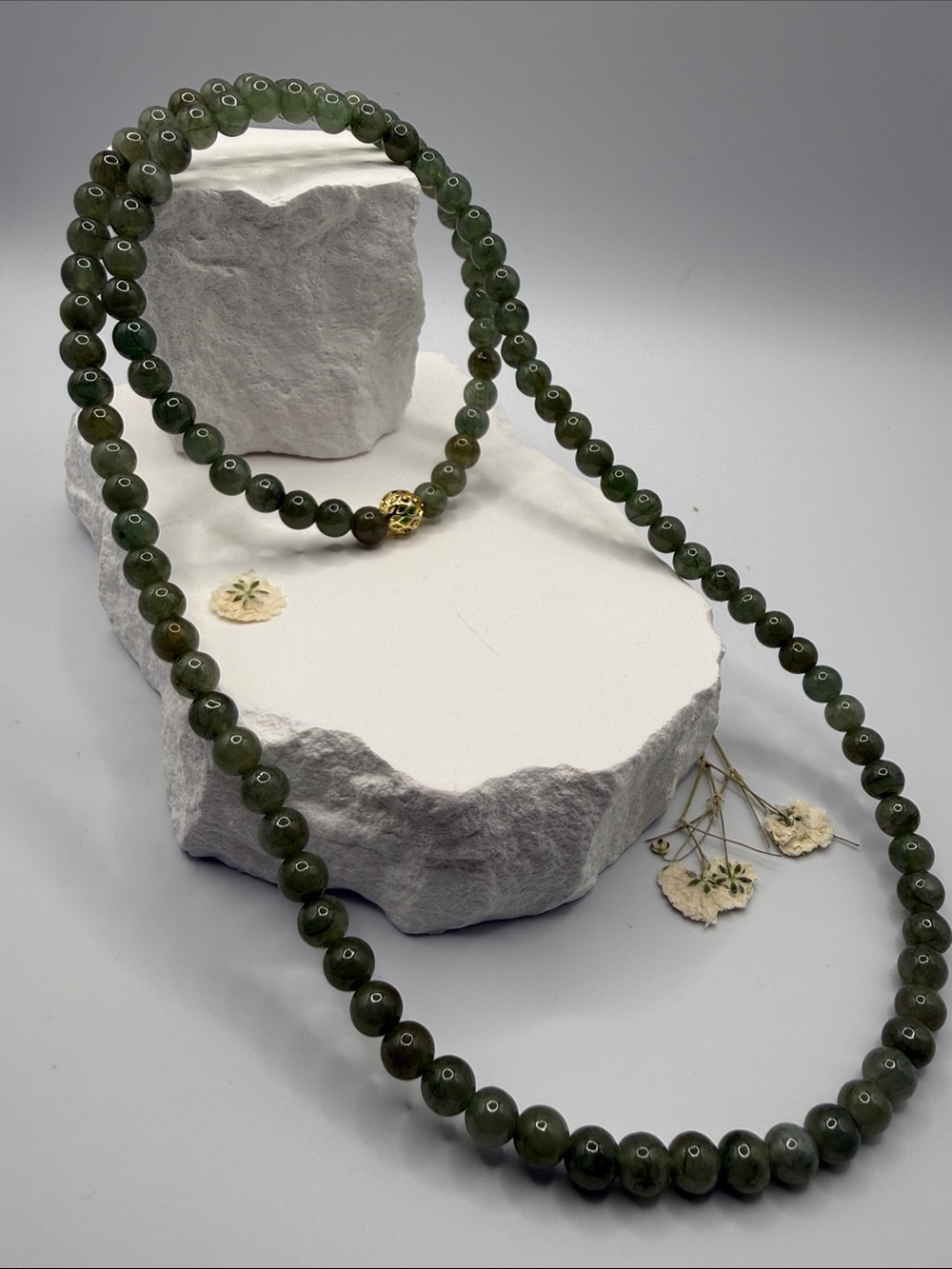Classic Olive Green Jade Bead Necklace